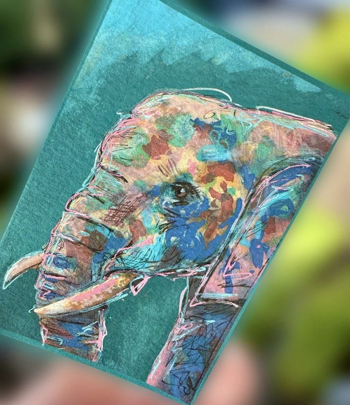 ACEO Original Painting - Tembo - Mixed Media, Elephant Art, Collectable gallery