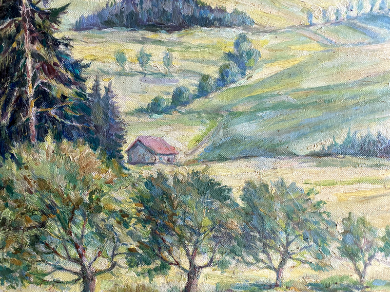 ::OIL PAINTING LANDSCAPE CASTLE CASTLE WHO KNOWS THE PLACE? SIGNED FRAME 1948 gallery