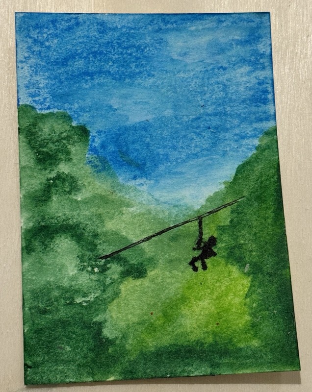 ACEO Original Abstract Zip Line Distress Crayons 2.5×3.5in Mini Art Card ATC