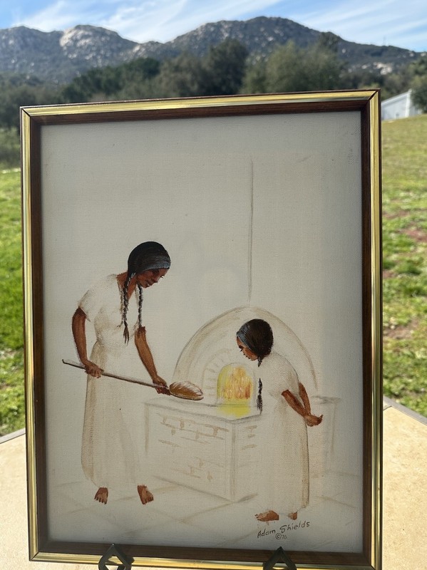 VTG 1976 Adam Shields Painting Native American Mother & Daughter Baking Bread gallery