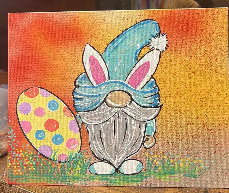 8×10 Handpainted And Signed Gnome, Easter Egg, Bunny Ears