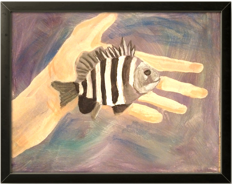 Bach Fish in Hand 11×14 Modern Contemporary Original Signed Canvas Art Acrylic