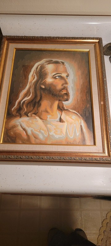 VTG JESUS PAINT BY NUMBER ART FRAMED PICTURE RELIGION HAND PAINTED 20″ x 16″