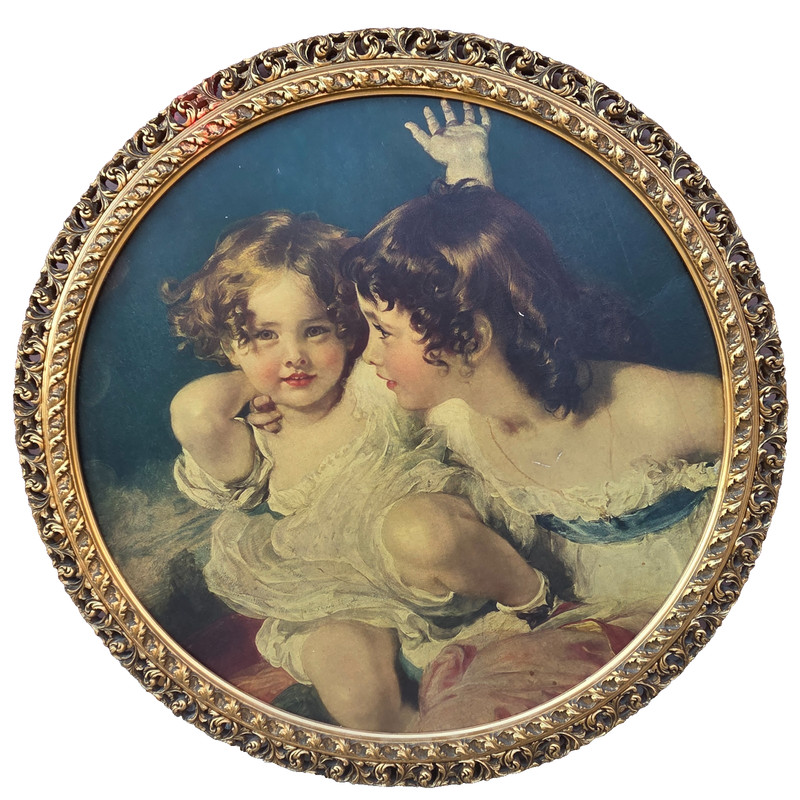 Large 32.75 Round Gold Ornate Framed The Calmady Children by Sir Thomas Lawrence