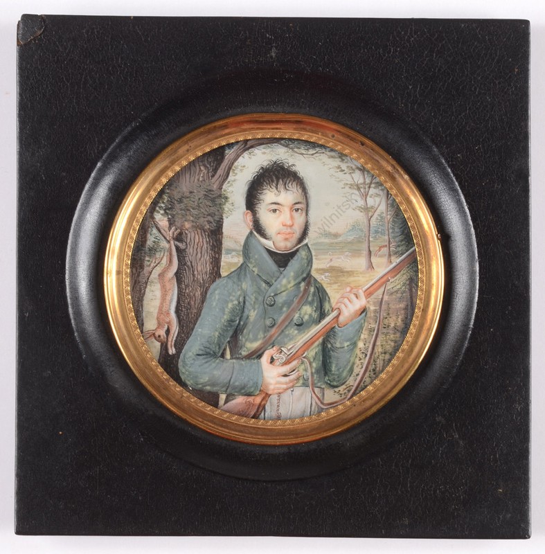 Jakob Sommerhalder (d. after 1832) «Portrait of a young hunter», fine miniature