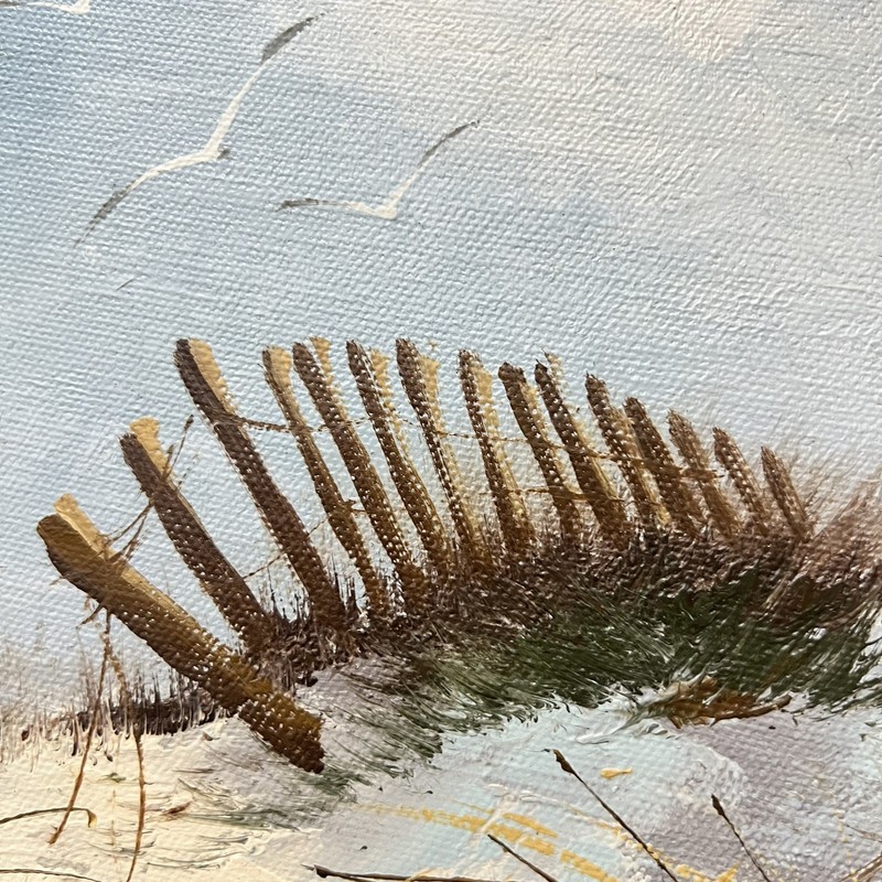 Vintage Framed Beach Coastal Painting -Seascape Art -Dunes, Coast, Birds 12×14