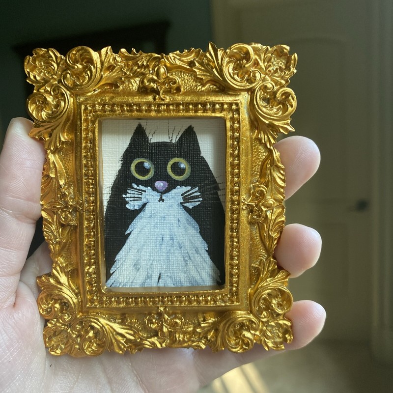 3/3,5 Black Cat, Painting On Paper,framed,cute,funny,miniature,