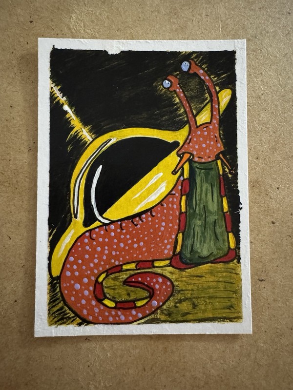 ACEO Original Actually Handmade Acrylic Cute Snail Planet Trading Art Card