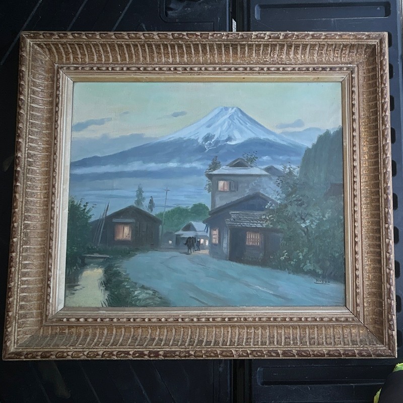 Nobuo Signed Framed Original Oil on Canvas Japanese Mountain Village Landscape