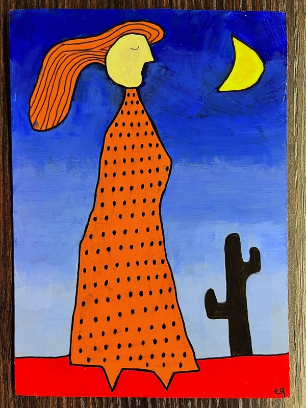 e9Art 5×7 ‘her solitary nature’ outsider folk art brut naive primitive desert