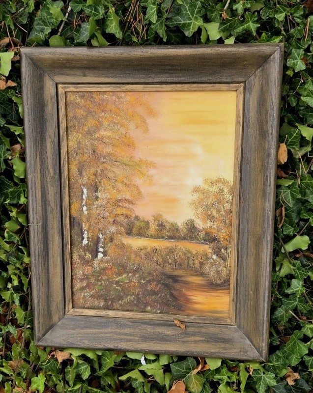 Vintage Original Oil Painting Canvas Winter River Scene Art 16X12 Frame 17X21