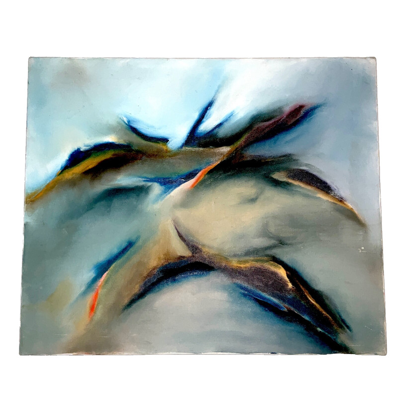 Vintage ABSTRACT hand painted original art oil PAINTING blues wall art