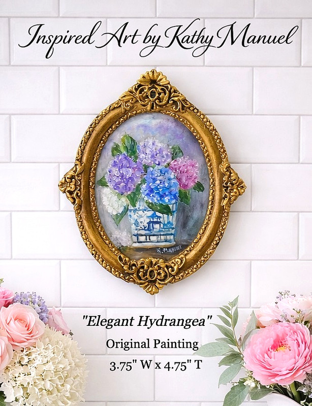 Picture Frame Original Hand Painted Hydrangea Floral Miniature Signed K. Manuel gallery