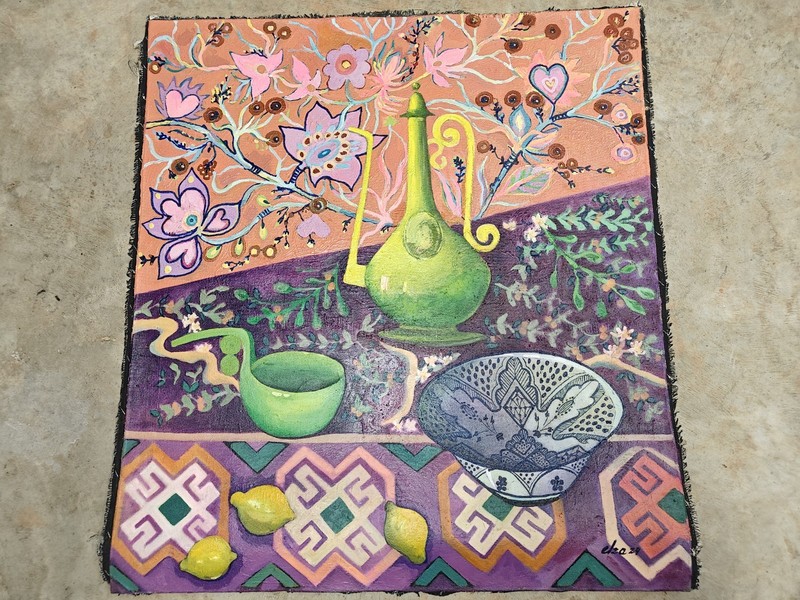 Elza Kutlubaeva, «Still Life», 2024 Russian Artwork, 84.5 x 77 cm, 🇺🇲 Shipping