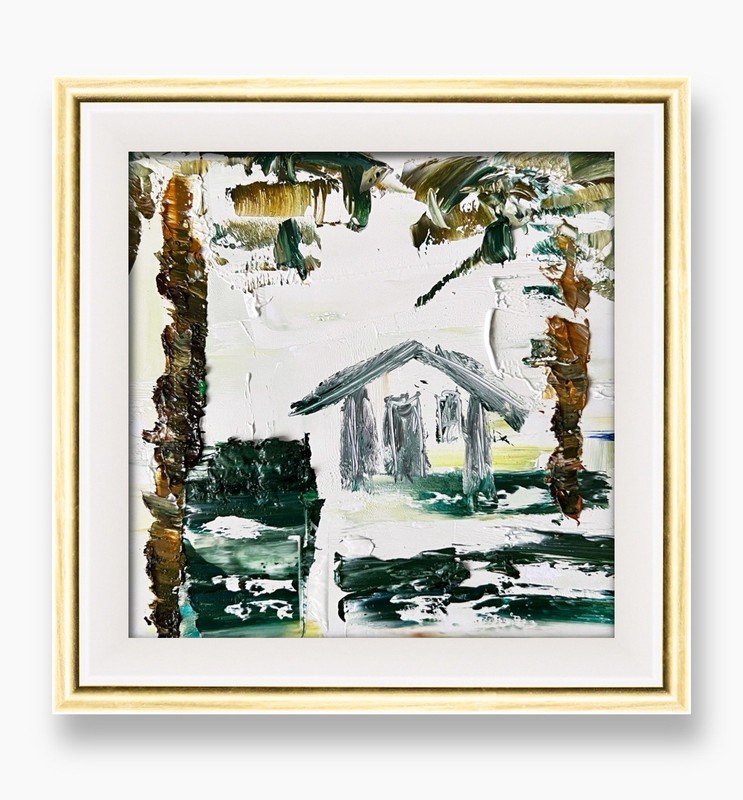 Réunion Palm Escape Artwork • Original Impasto Painting 6” • Coastal Wall Accent
