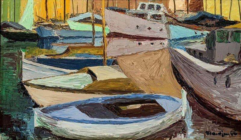 Ernst H. Flentjen (1966) – «Port Scene Saint-Tropez» – Large Oil Painting 80×50 cm