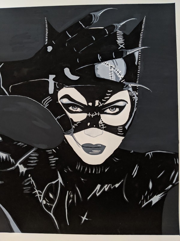 Michelle Pfeiffer as Catwoman, original Painting in gouache paint.
