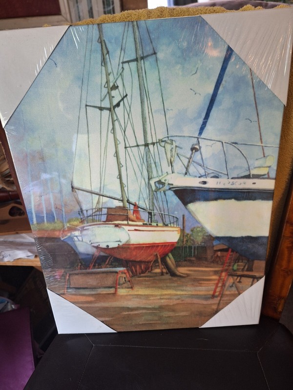 Boatyard – Giclee Prints – Canvas 12″ x 16″ – New Still Wrapped In Paper