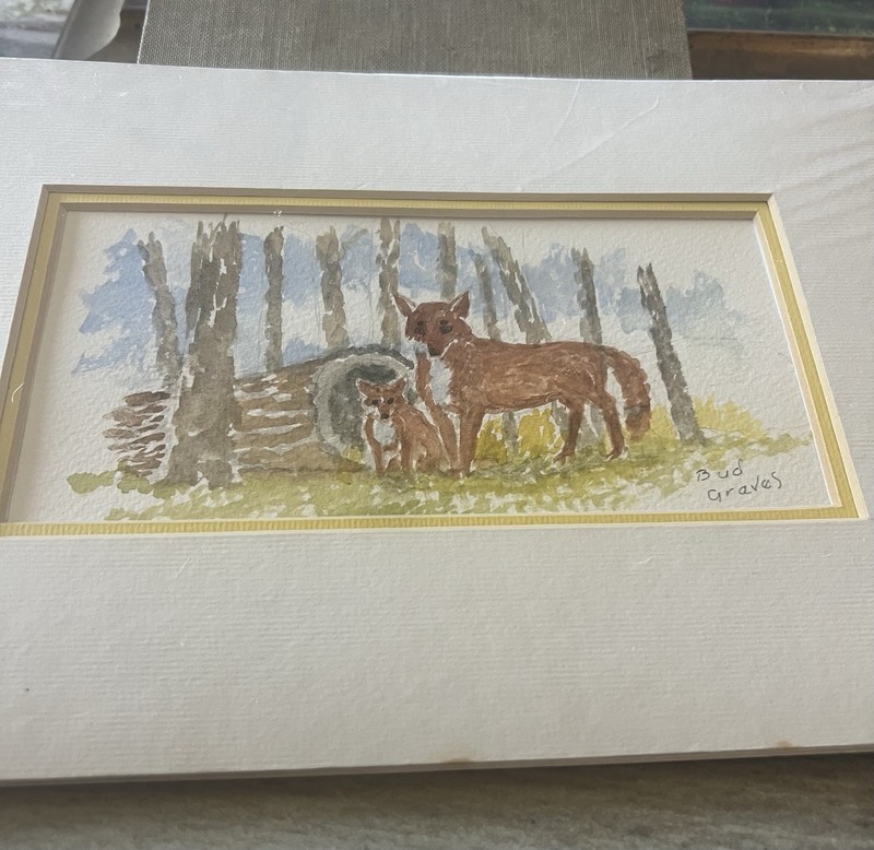 Fox Family Watercolor Painting Unframed. Double Matted. Signed. 8x12 gallery