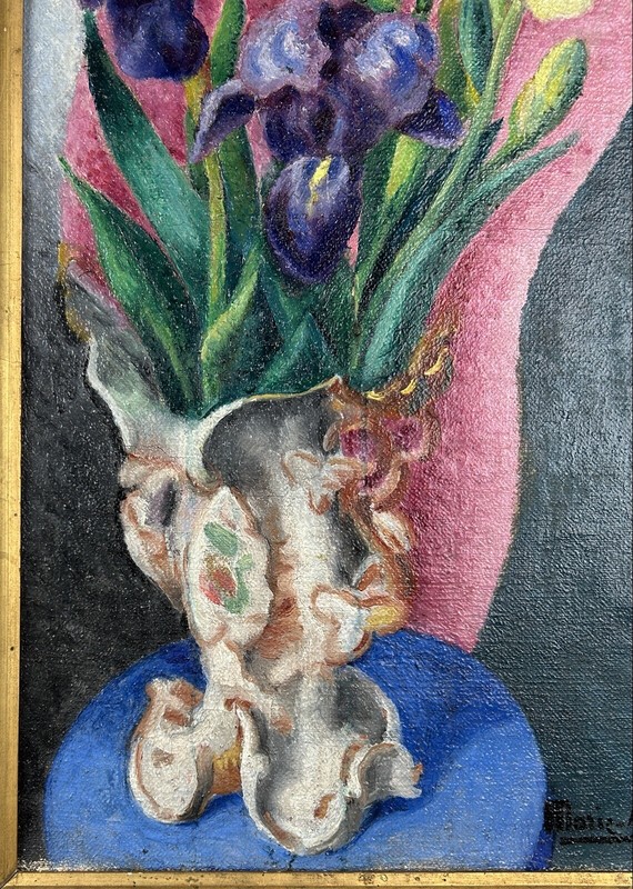 Floral Bouquet Still Life Art Deco, Nice Color Original Oil Painting, Signed gallery