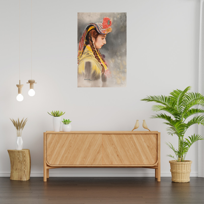 Indigenous Kalash Woman Pakistan Hand Made Water Color on Paper 14"x"21 gallery
