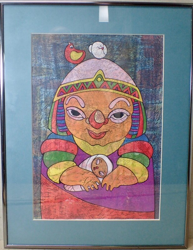 Armando Buitron Rojas Painting Mother & Child Folk Art Ecuador 1999 Framed