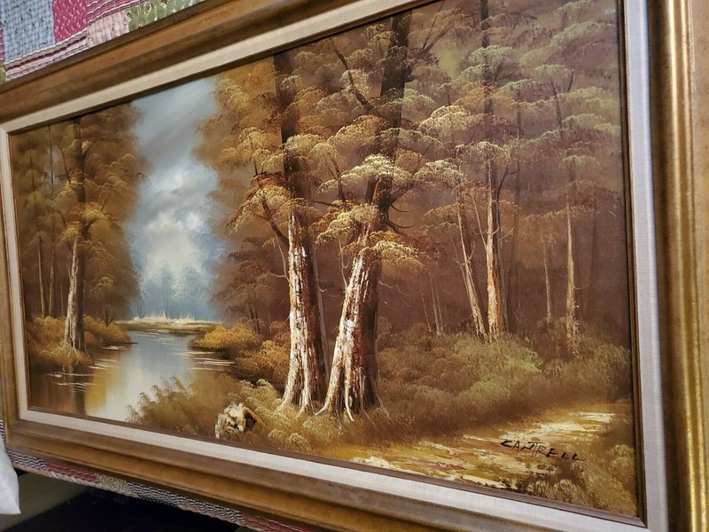 Phillip Cantrell signed original Oil on Canvas Painting Forest Landscape Framed