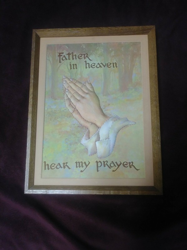 Vintage Applique Relief Fabric Art Praying Hands Jesus Cottagecore Grandmacore