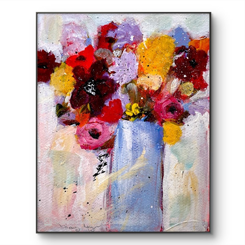 Mary Myers Original Abstract Expressionism Flowers on 8×10 Wood Signed Art