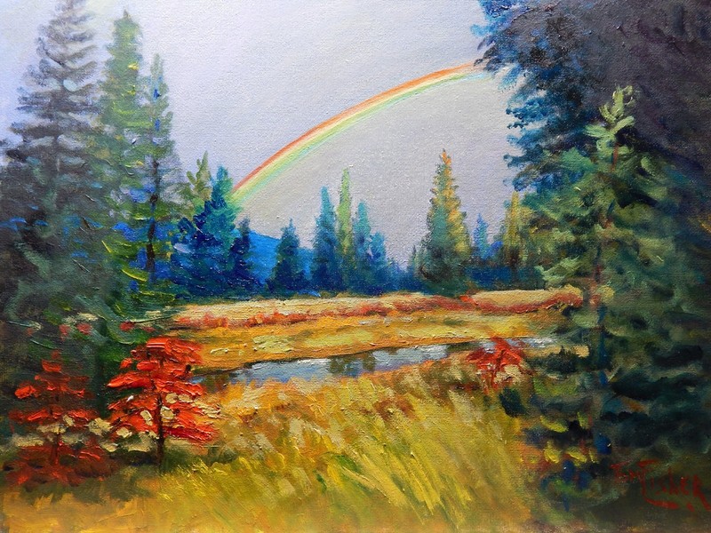 rainbow marsh river lake realistic Impressionism oil Painting landscape T Fisher
