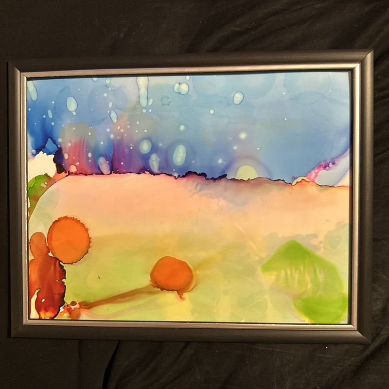 Original Framed Alcohol Ink Painting On Paper Signed and Dated