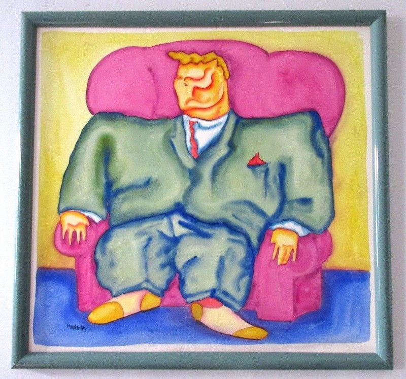 Eric Mangia Watercolor circa 1956 Rare 26 x 27 in