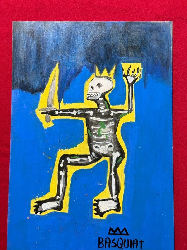 Jean-Michel Basquiat (handmade) Sealed acrylic paint on wood measure 12.99″x9.05
