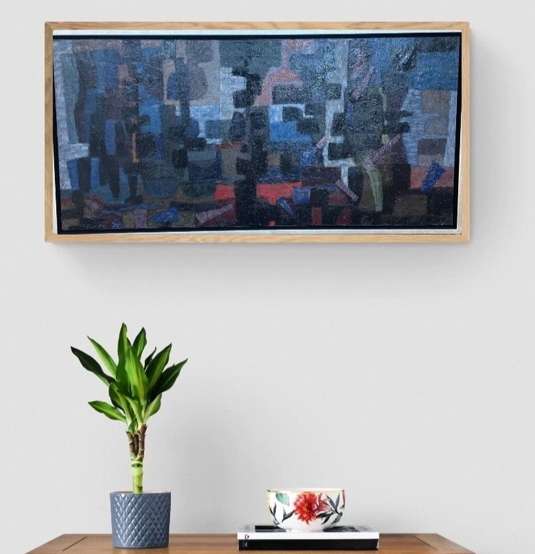 Roland C. Petersen Twilight Silhouettes Original Abstract 19×40 Oil Painting