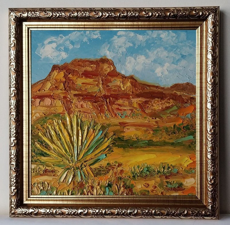 Framed Yucca Red Rock Canyon Southwest Desert 6×6” Impasto Oil Painting Original