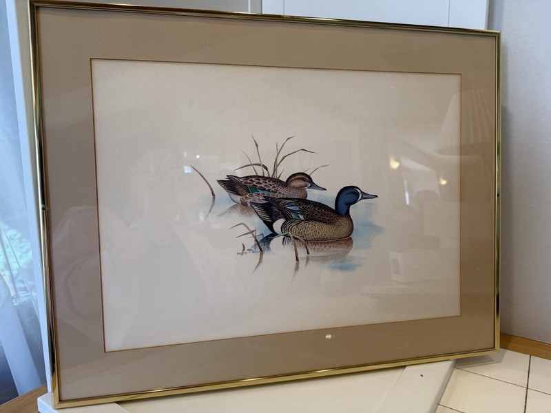 Vintage Gregory Mallard Ducks Print Signed Gold Frame Wildlife Wall Decor