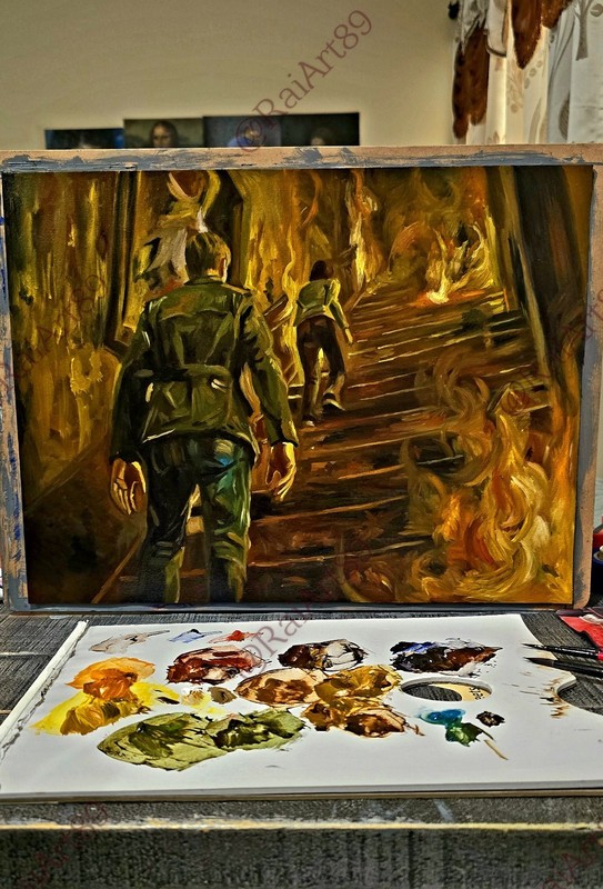 Silent Hill 2 James & Angela Inferno Oil Painting 12×16 Signed By Artist