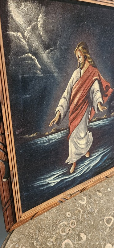 Jesus Christ Walking On Water Black Velvet Painting MCM kitsch gallery
