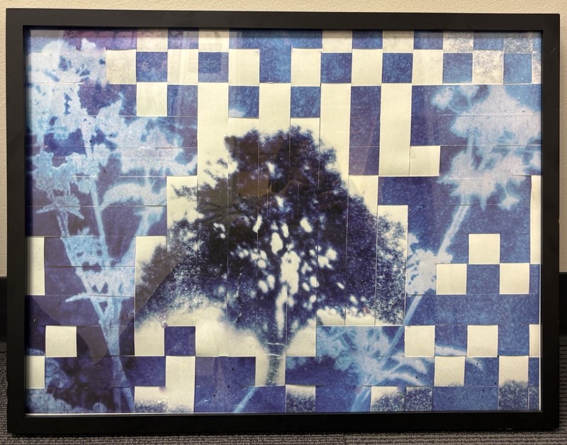Title: “Woven Memories”. A “24 1/2in X 18 1/2in” Woven Cyanotype Piece.