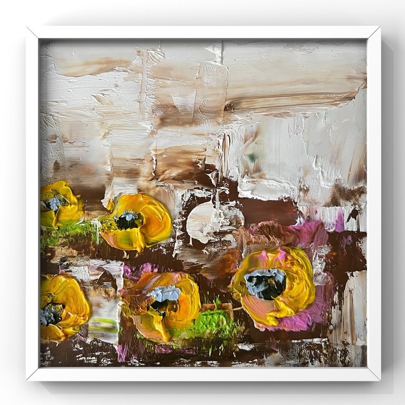 Illinois Sunflower Prairie Abstract Oil Painting Country Home Decor Rustic Cabin