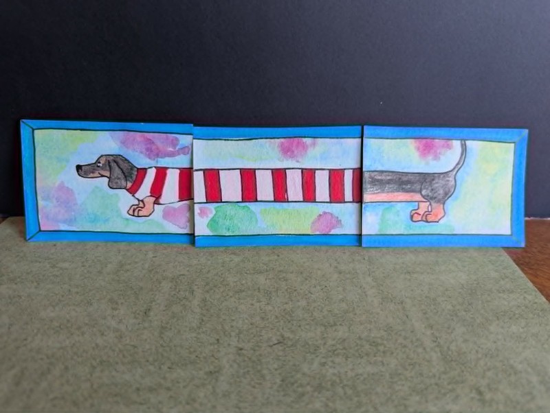 Long Sweater Dachshund ACEO Triptych Original OOAK Wiener Dog Art Set
