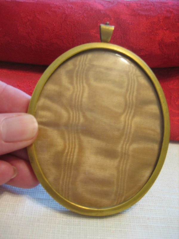 Miniature Antique Hand-Painted Lady Portrait Brass Frame signed JENNY SAVY gallery