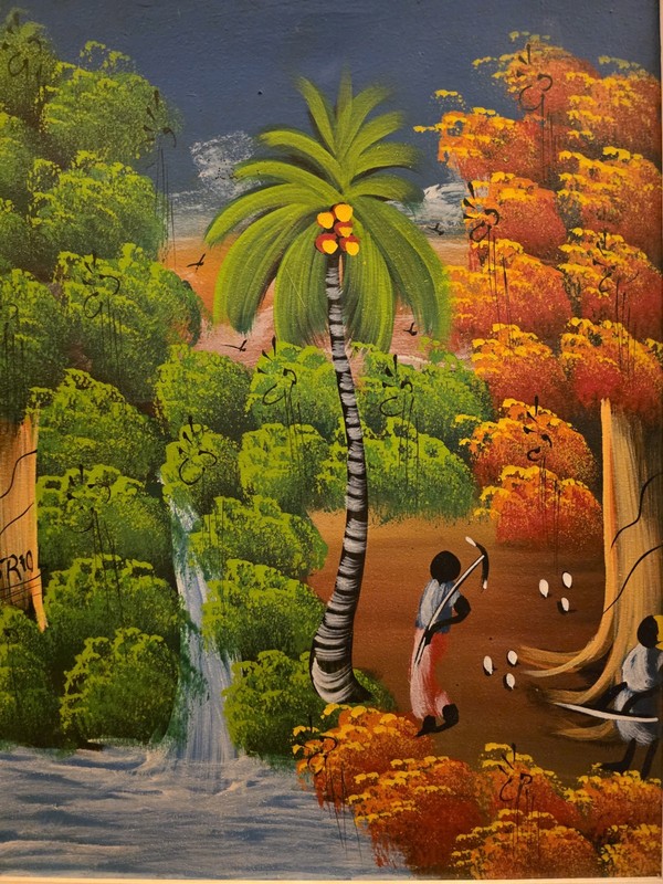 ORIGINAL HAITIAN PRIMITIVE ART Oil Painting on Canvas Signed By Artist gallery
