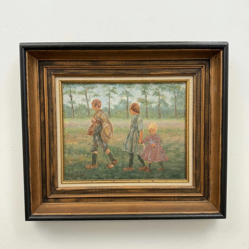 Authentic Still Life Oil Painting «Three Children» Classic Art