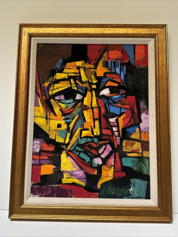 Mid Century Painting Abstract Face Head Portrait Expressionist Cubist Cohen 1940