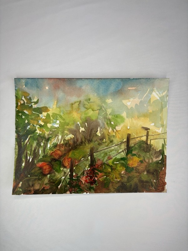 Original Art Watercolor Painting Nature Garden Landscape Abstract Summer Mikah