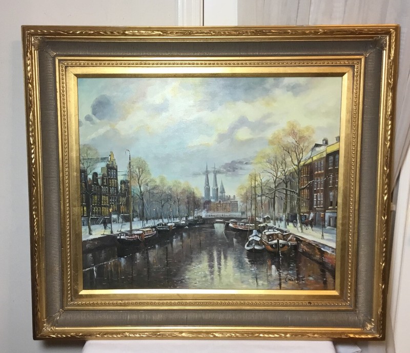 Original Artist Craig F Oil Painting On Canvas Wall Art Gold Gilt Frame 32”x28”