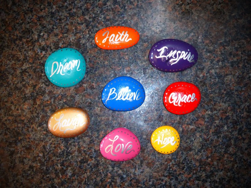 8 Multi-Colored Inspirational Words Hand Painted Rocks - Dream,Love,Hope,Faith gallery
