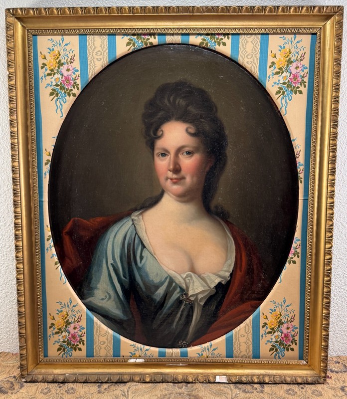 Antique Oil Portrait Painting Young Woman 18th Century English Georgian Baroque