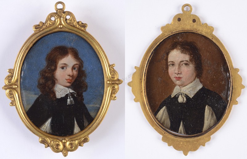 «Two-sided opper plaque with miniature portraits of two little brothers», ca1650
